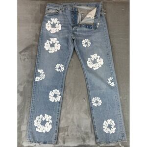 Levis x Denim Tears Cotton Wreath 501 Jeans Mens 40x34 Light Blue Button Fly NWT